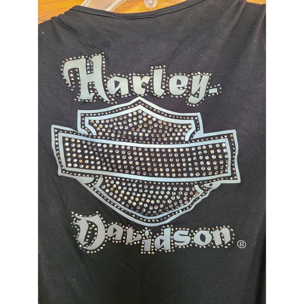 Harley-Davidson Womens Black Rhinestone Logo Quilted Open Front Cardigan S/M